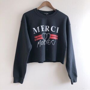 Topshop Merci Mon Cheri Cropped Long Sleeve Sweatshirt Crop Top Black